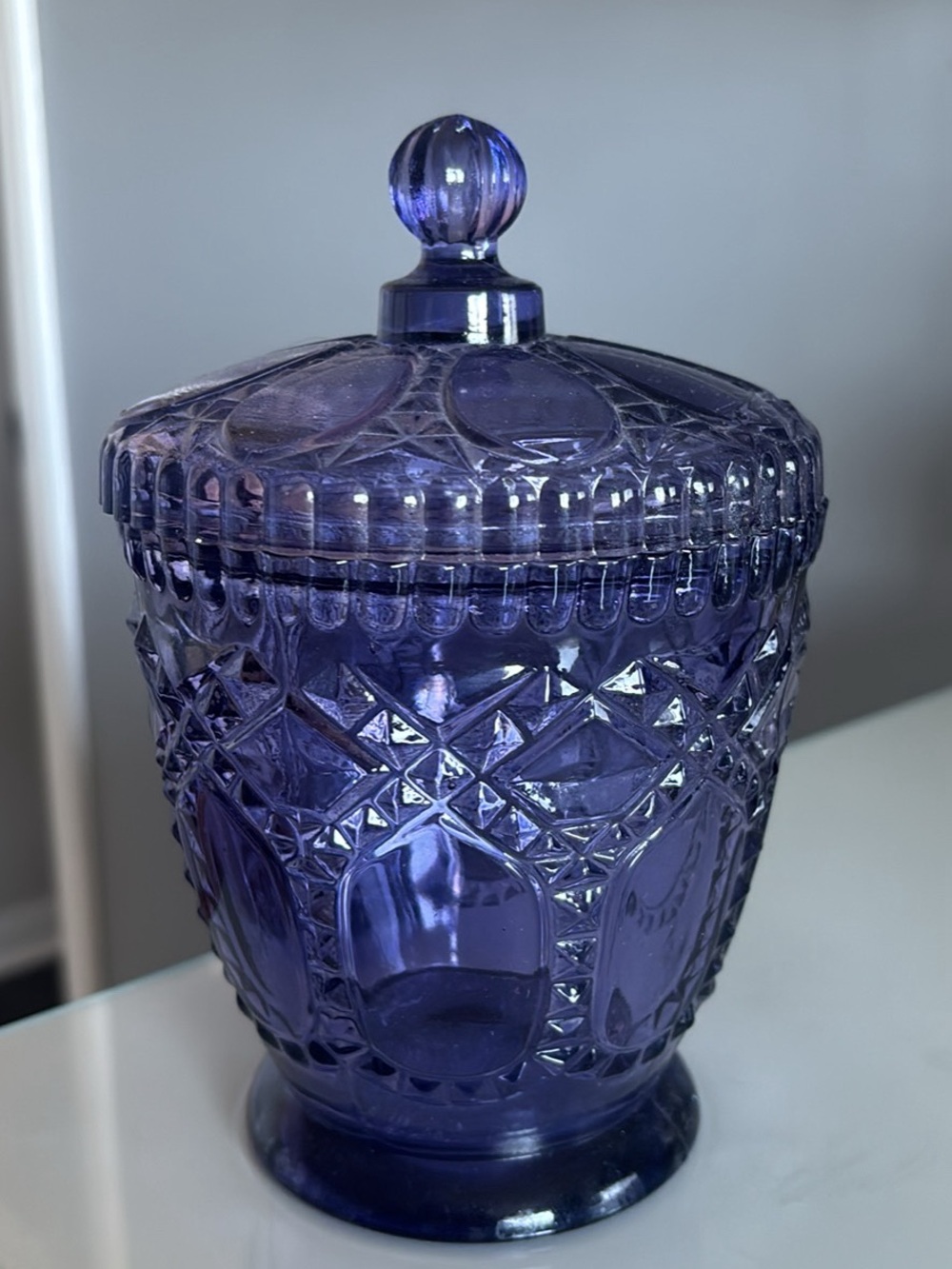 Vintage purple amethyst jar with lid